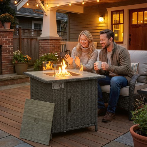 Rattan gas fire - fire, pit