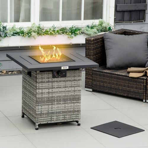 Rattan gas fire pit - fire, table